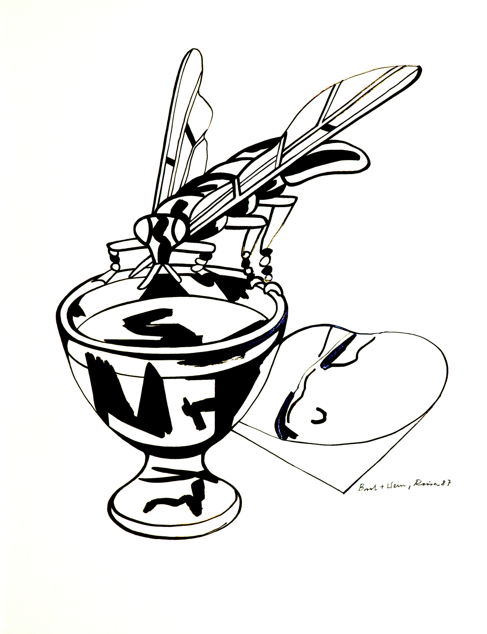 BROT UND WEIN 1987 b 65 x 50 cm Rohrfeder und Gouache Nationalbank Duisburg